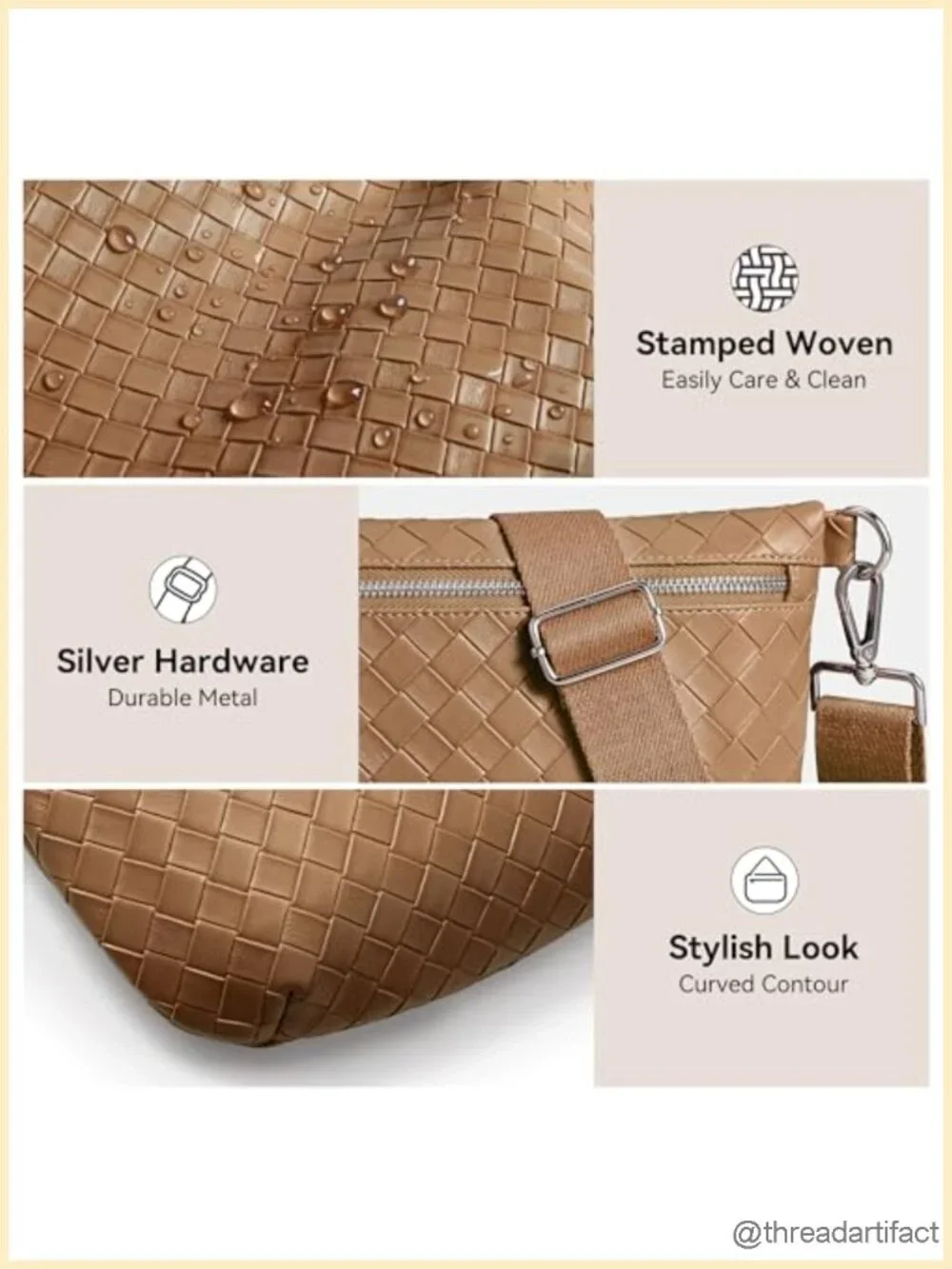 Vegan Leather Woven Crossbody Fanny Pack with Wide Strap